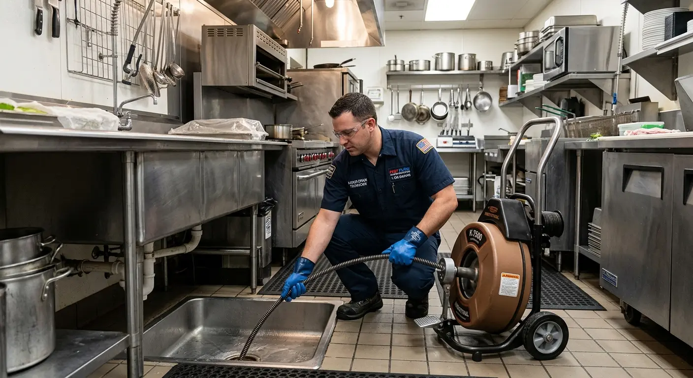 Commercial drain cleaning service in a restaurant kitchen in Menomonee Falls