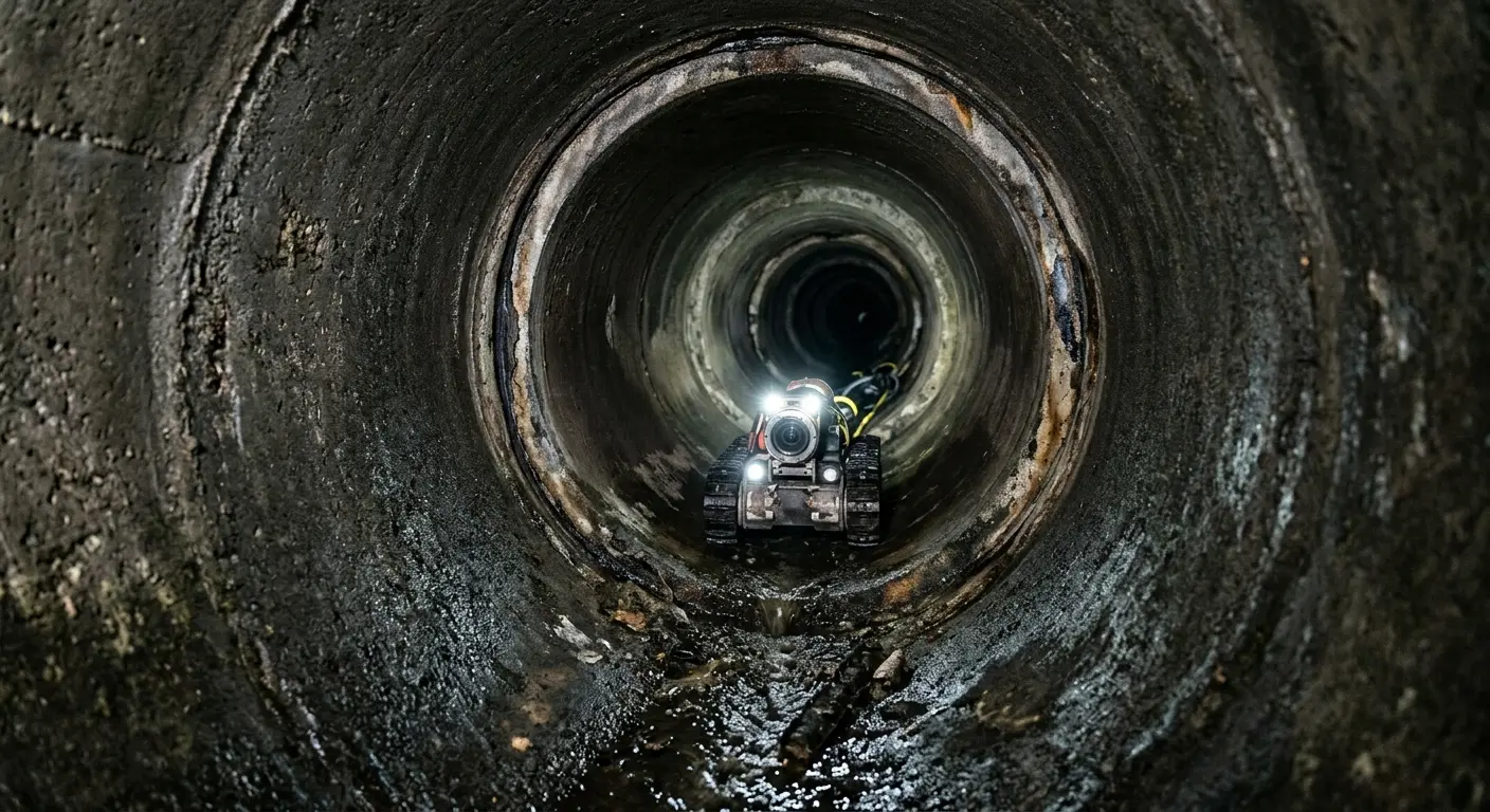 Robotic sewer camera inspecting pipe interior for Sewer Line Cleaning in Menomonee Falls